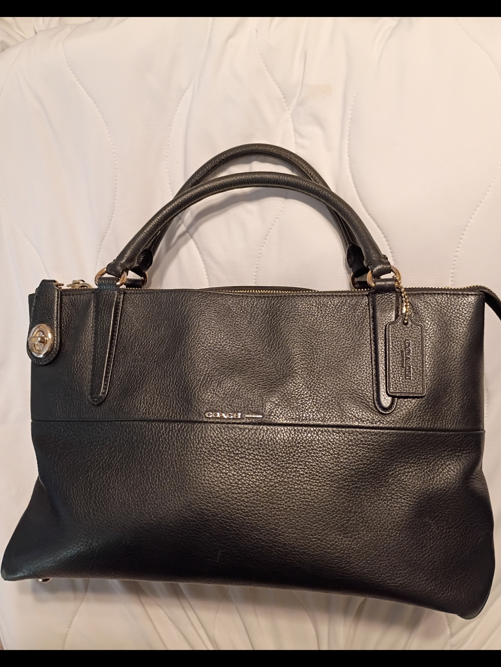 Coach Black Pebbled Large Turnlock Borough Bag 33731